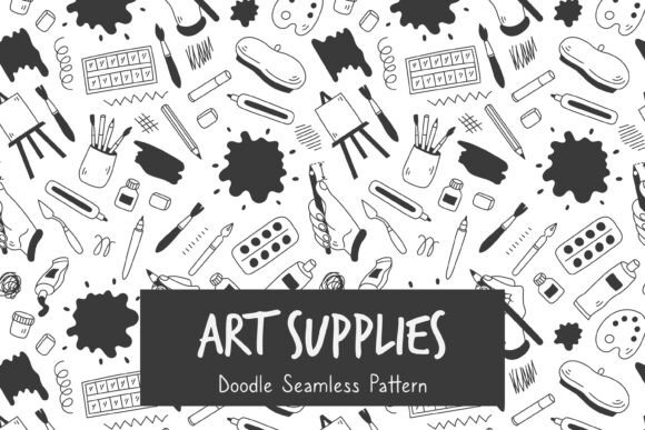 Art Supplies Doodle Seamless Pattern