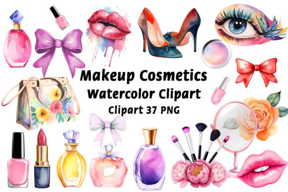 Makeup Cosmetics Watercolor Clipart: Elevating Beauty Design with Artistic Flair