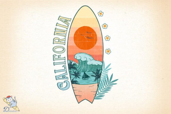 Vintage Beach California: Artistic Digital Files